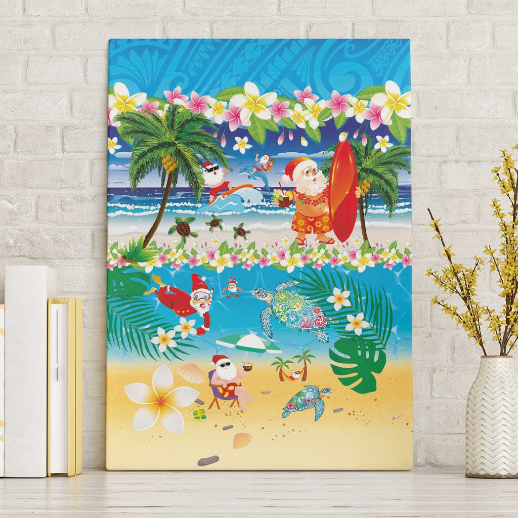 Polynesian Merry Christmas Canvas Wall Art Funny Santa Beach Tropical Plant and Turtle LT03 Without Frame Multicolor - Polynesian Pride