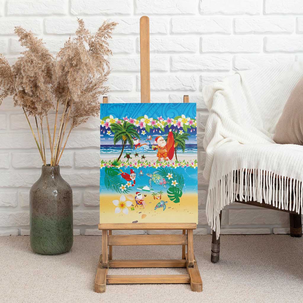 Polynesian Merry Christmas Canvas Wall Art Funny Santa Beach Tropical Plant and Turtle LT03 - Polynesian Pride