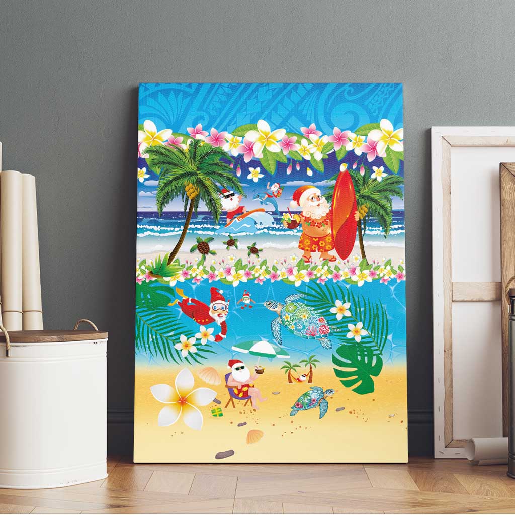 Polynesian Merry Christmas Canvas Wall Art Funny Santa Beach Tropical Plant and Turtle LT03 - Polynesian Pride