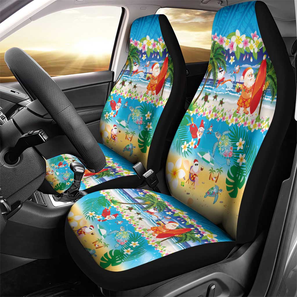 Polynesian Merry Christmas Car Seat Cover Funny Santa Beach Tropical Plant and Turtle - Polynesian Pride
