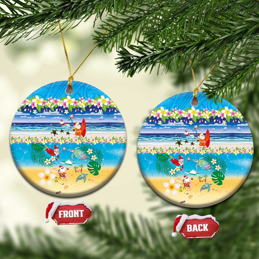 Polynesian Merry Christmas Ceramic Ornament Funny Santa Beach Tropical Plant and Turtle - Polynesian Pride