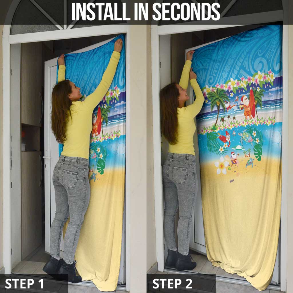 Polynesian Merry Christmas Door Cover Funny Santa Beach Tropical Plant and Turtle - Polynesian Pride