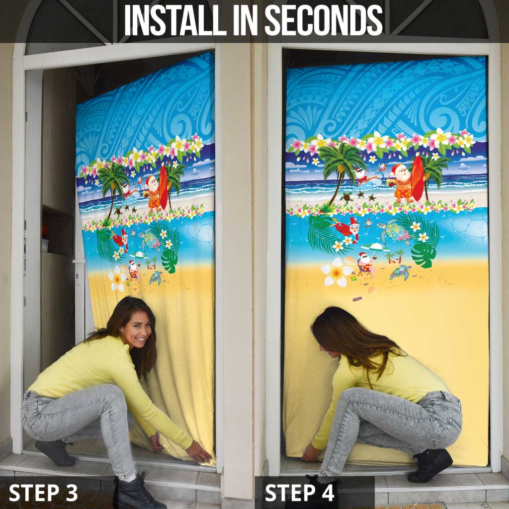 Polynesian Merry Christmas Door Cover Funny Santa Beach Tropical Plant and Turtle - Polynesian Pride