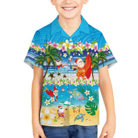 Polynesian Merry Christmas Family Matching Off The Shoulder Long Sleeve Dress and Hawaiian Shirt Funny Santa Beach Tropical Plant and Turtle - Polynesian Pride