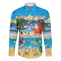 Polynesian Merry Christmas Family Matching Off Shoulder Short Dress and Hawaiian Shirt Funny Santa Beach Tropical Plant and Turtle - Polynesian Pride
