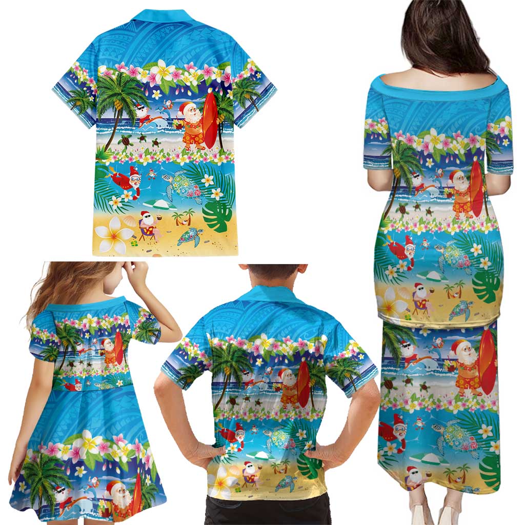 Polynesian Merry Christmas Family Matching Puletasi and Hawaiian Shirt Funny Santa Beach Tropical Plant and Turtle - Polynesian Pride