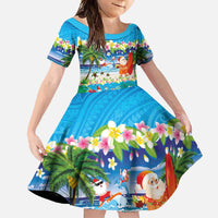 Polynesian Merry Christmas Family Matching Short Sleeve Bodycon Dress and Hawaiian Shirt Funny Santa Beach Tropical Plant and Turtle - Polynesian Pride
