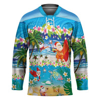 Polynesian Merry Christmas Hockey Jersey Funny Santa Beach Tropical Plant and Turtle - Polynesian Pride