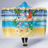 Polynesian Merry Christmas Hooded Blanket Funny Santa Beach Tropical Plant and Turtle - Polynesian Pride