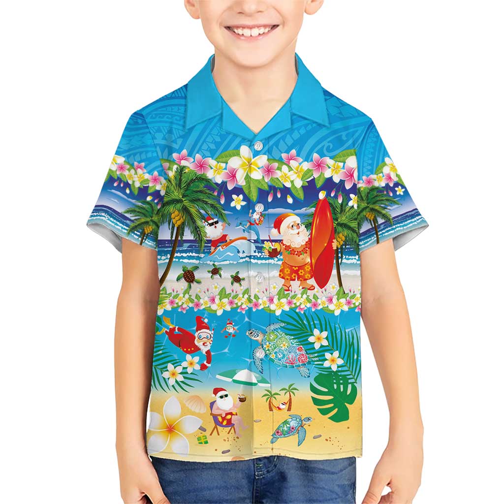 Polynesian Merry Christmas Kid Hawaiian Shirt Funny Santa Beach Tropical Plant and Turtle - Polynesian Pride
