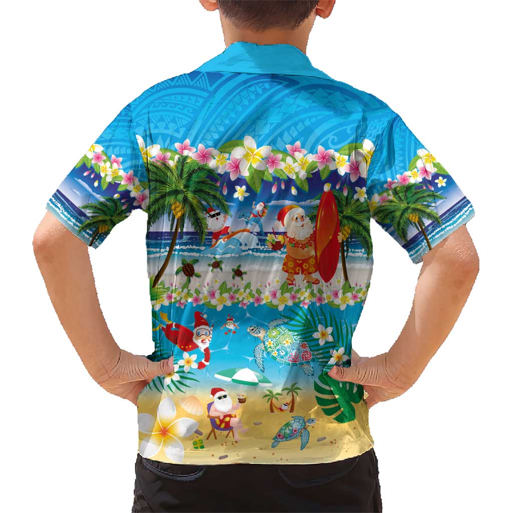 Polynesian Merry Christmas Kid Hawaiian Shirt Funny Santa Beach Tropical Plant and Turtle - Polynesian Pride