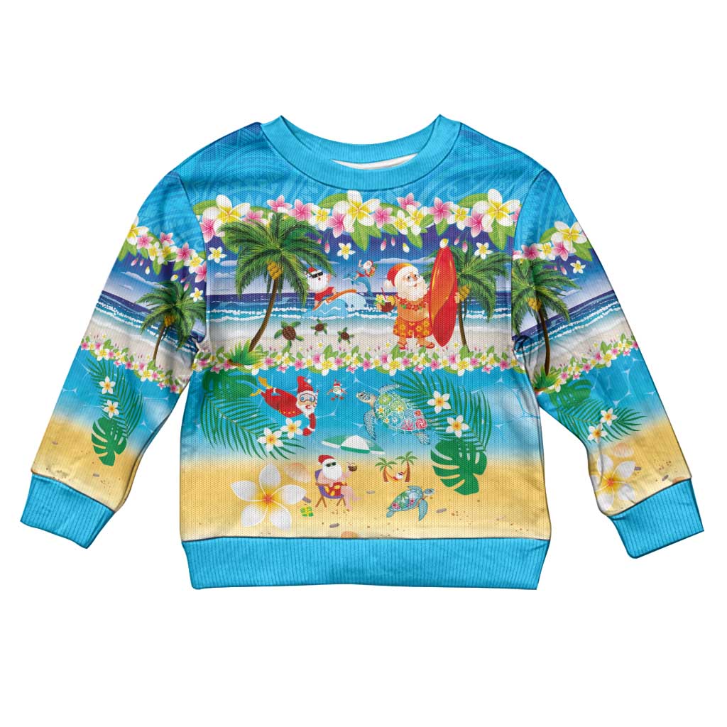Polynesian Merry Christmas Kid Ugly Christmas Sweater Funny Santa Beach Tropical Plant and Turtle - Polynesian Pride