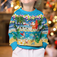 Polynesian Merry Christmas Kid Ugly Christmas Sweater Funny Santa Beach Tropical Plant and Turtle - Polynesian Pride