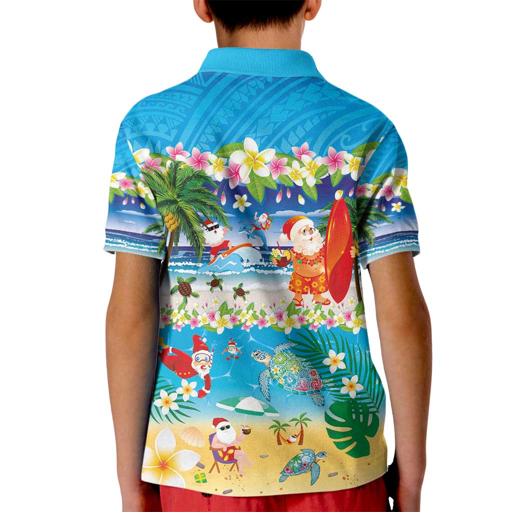 Polynesian Merry Christmas Kid Polo Shirt Funny Santa Beach Tropical Plant and Turtle - Polynesian Pride