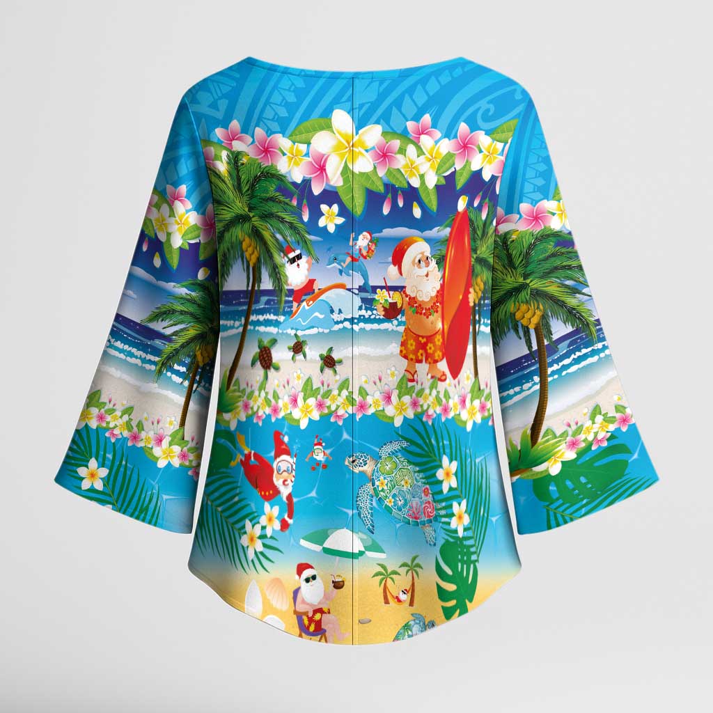 Polynesian Merry Christmas Kimono Sleeve Blouse Funny Santa Beach Tropical Plant and Turtle - Polynesian Pride
