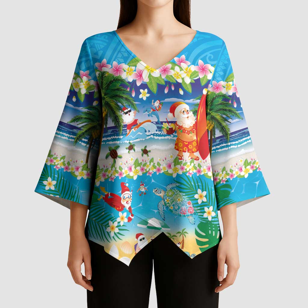 Polynesian Merry Christmas Kimono Sleeve Blouse Funny Santa Beach Tropical Plant and Turtle - Polynesian Pride