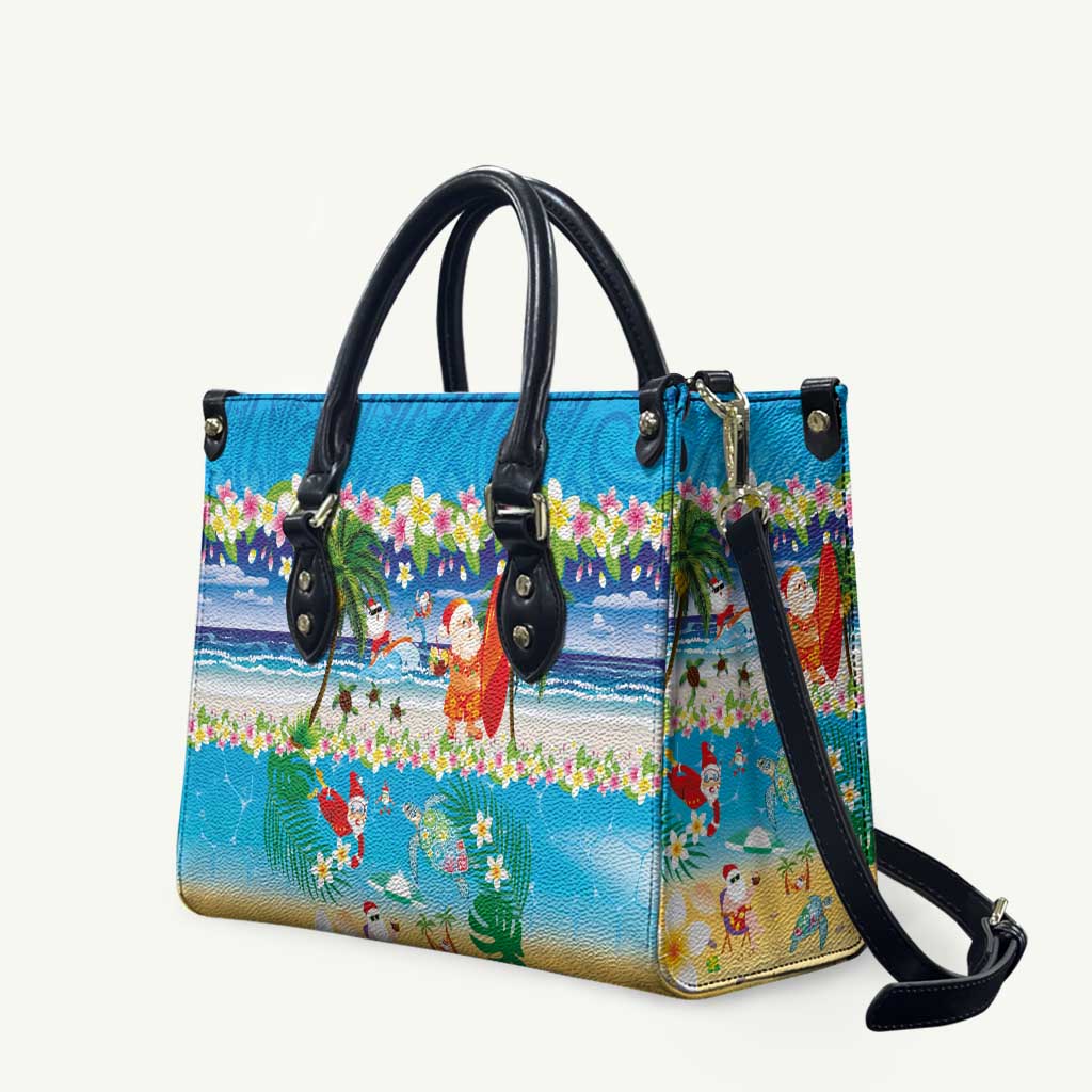 Polynesian Merry Christmas Leather Bag Funny Santa Beach Tropical Plant and Turtle - Polynesian Pride