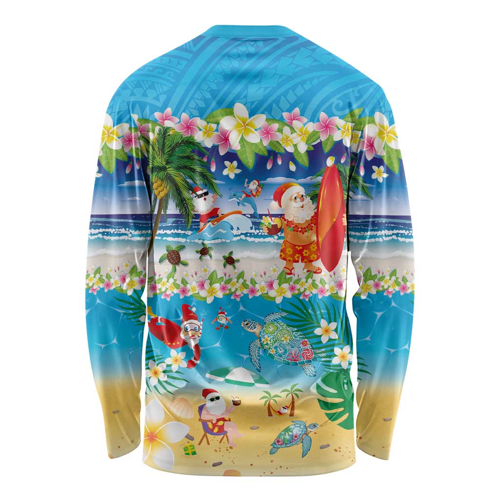 Polynesian Merry Christmas Long Sleeve Shirt Funny Santa Beach Tropical Plant and Turtle - Polynesian Pride