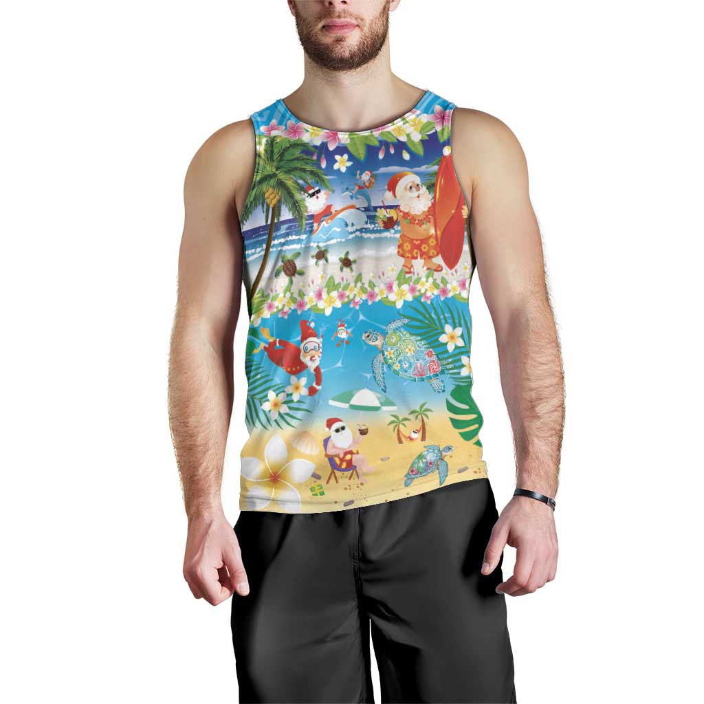Polynesian Merry Christmas Men Tank Top Funny Santa Beach Tropical Plant and Turtle - Polynesian Pride