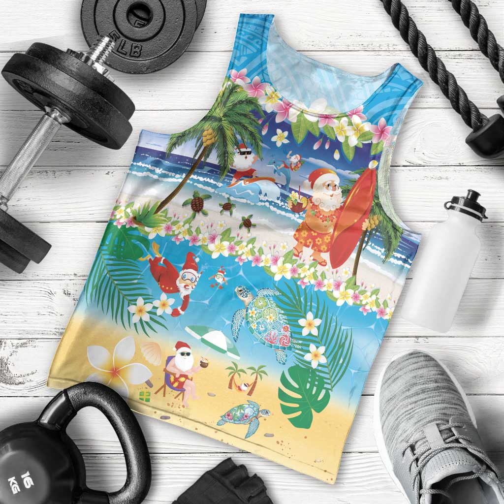 Polynesian Merry Christmas Men Tank Top Funny Santa Beach Tropical Plant and Turtle - Polynesian Pride