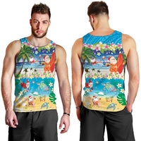 Polynesian Merry Christmas Men Tank Top Funny Santa Beach Tropical Plant and Turtle - Polynesian Pride