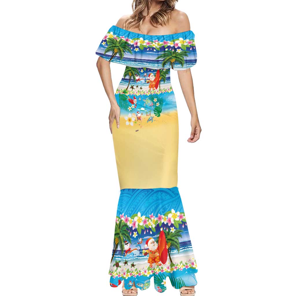 Polynesian Merry Christmas Mermaid Dress Funny Santa Beach Tropical Plant and Turtle - Polynesian Pride