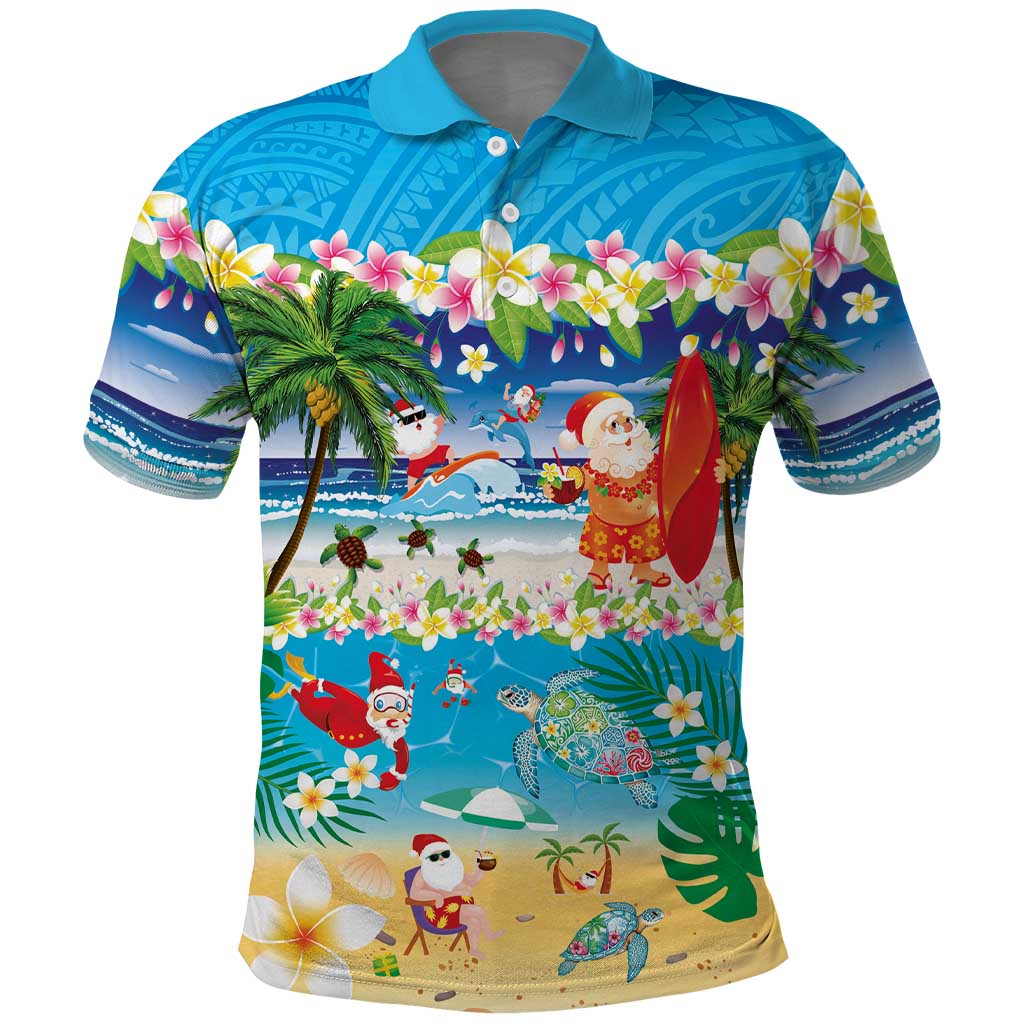 Polynesian Merry Christmas Polo Shirt Funny Santa Beach Tropical Plant and Turtle - Polynesian Pride