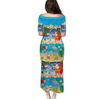 Polynesian Merry Christmas Puletasi Funny Santa Beach Tropical Plant and Turtle - Polynesian Pride