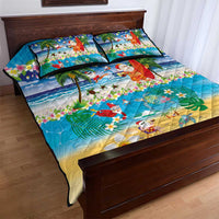 Polynesian Merry Christmas Quilt Bed Set Funny Santa Beach Tropical Plant and Turtle - Polynesian Pride