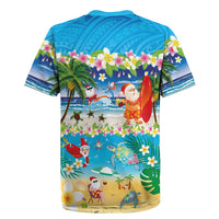 Polynesian Merry Christmas Rugby Jersey Funny Santa Beach Tropical Plant and Turtle - Polynesian Pride