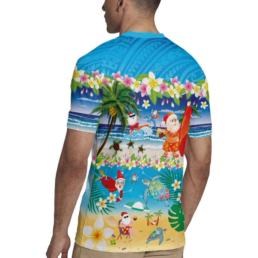 Polynesian Merry Christmas Rugby Jersey Funny Santa Beach Tropical Plant and Turtle - Polynesian Pride