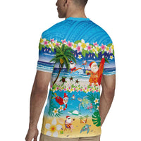 Polynesian Merry Christmas Rugby Jersey Funny Santa Beach Tropical Plant and Turtle - Polynesian Pride