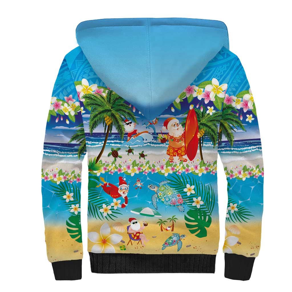 Polynesian Merry Christmas Sherpa Hoodie Funny Santa Beach Tropical Plant and Turtle - Polynesian Pride