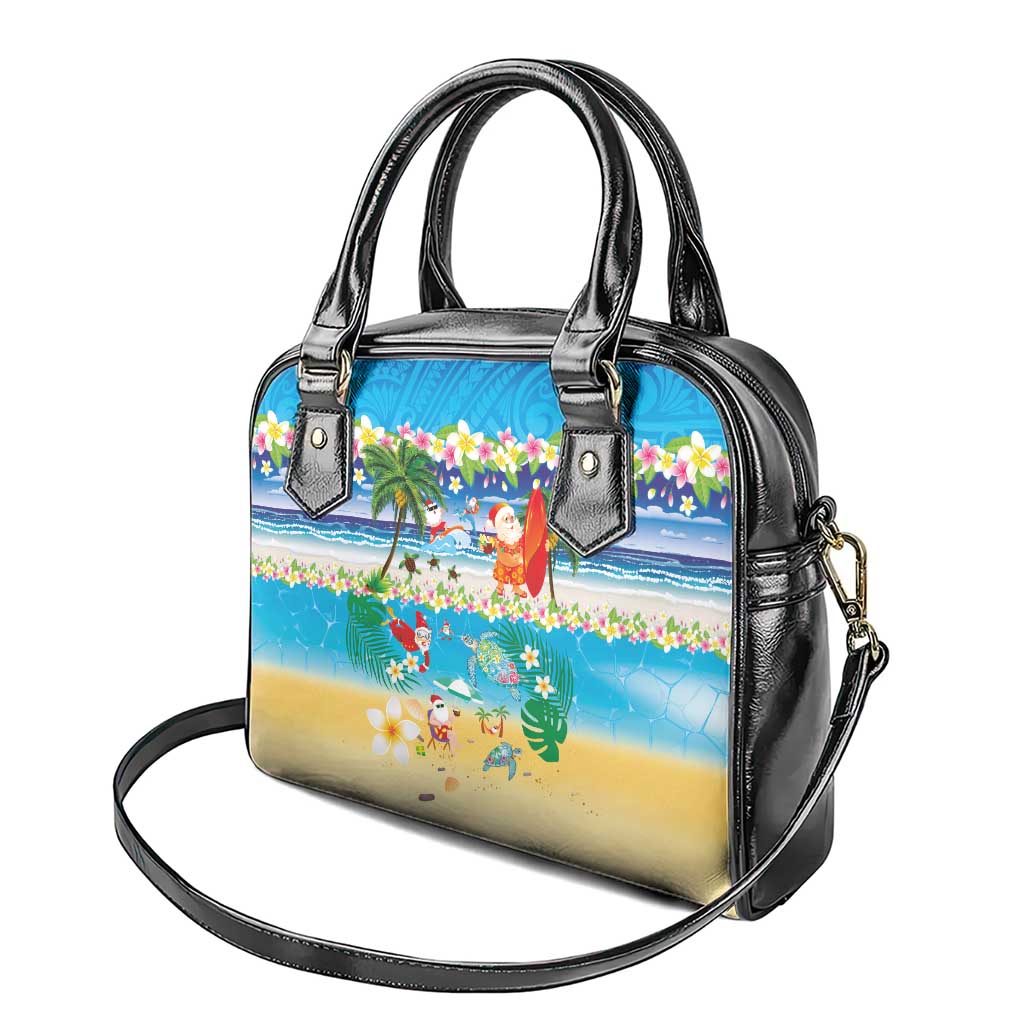 Polynesian Merry Christmas Shoulder Handbag Funny Santa Beach Tropical Plant and Turtle - Polynesian Pride