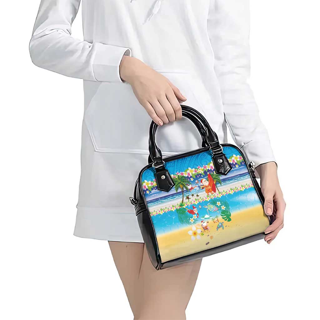 Polynesian Merry Christmas Shoulder Handbag Funny Santa Beach Tropical Plant and Turtle - Polynesian Pride