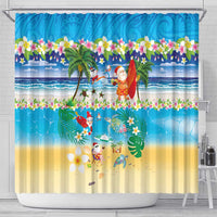 Polynesian Merry Christmas Shower Curtain Funny Santa Beach Tropical Plant and Turtle - Polynesian Pride