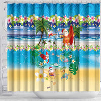 Polynesian Merry Christmas Shower Curtain Funny Santa Beach Tropical Plant and Turtle - Polynesian Pride