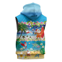 Polynesian Merry Christmas Sleeveless Zip Hoodie Funny Santa Beach Tropical Plant and Turtle - Polynesian Pride