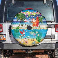 Polynesian Merry Christmas Spare Tire Cover Funny Santa Beach Tropical Plant and Turtle - Polynesian Pride