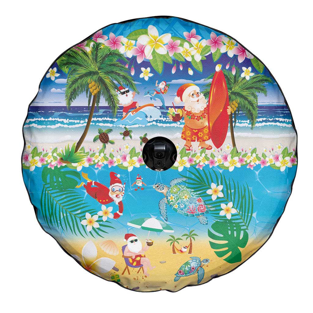Polynesian Merry Christmas Spare Tire Cover Funny Santa Beach Tropical Plant and Turtle - Polynesian Pride