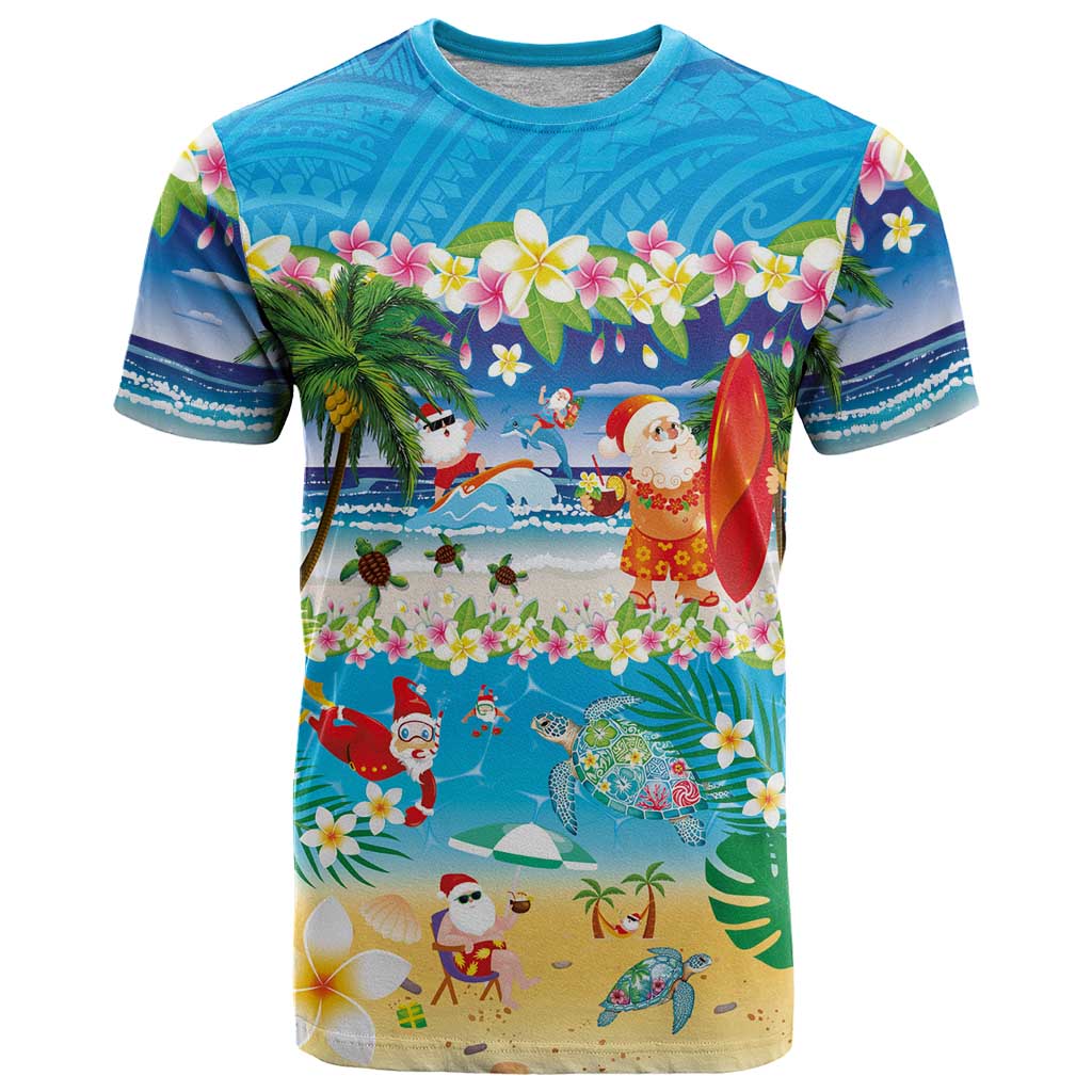 Polynesian Merry Christmas T Shirt Funny Santa Beach Tropical Plant and Turtle - Polynesian Pride