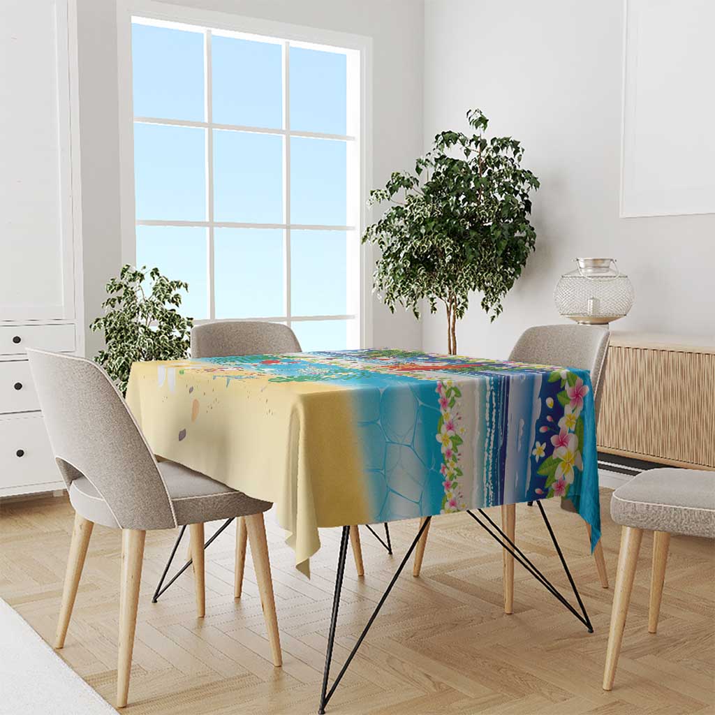 Polynesian Merry Christmas Tablecloth Funny Santa Beach Tropical Plant and Turtle - Polynesian Pride