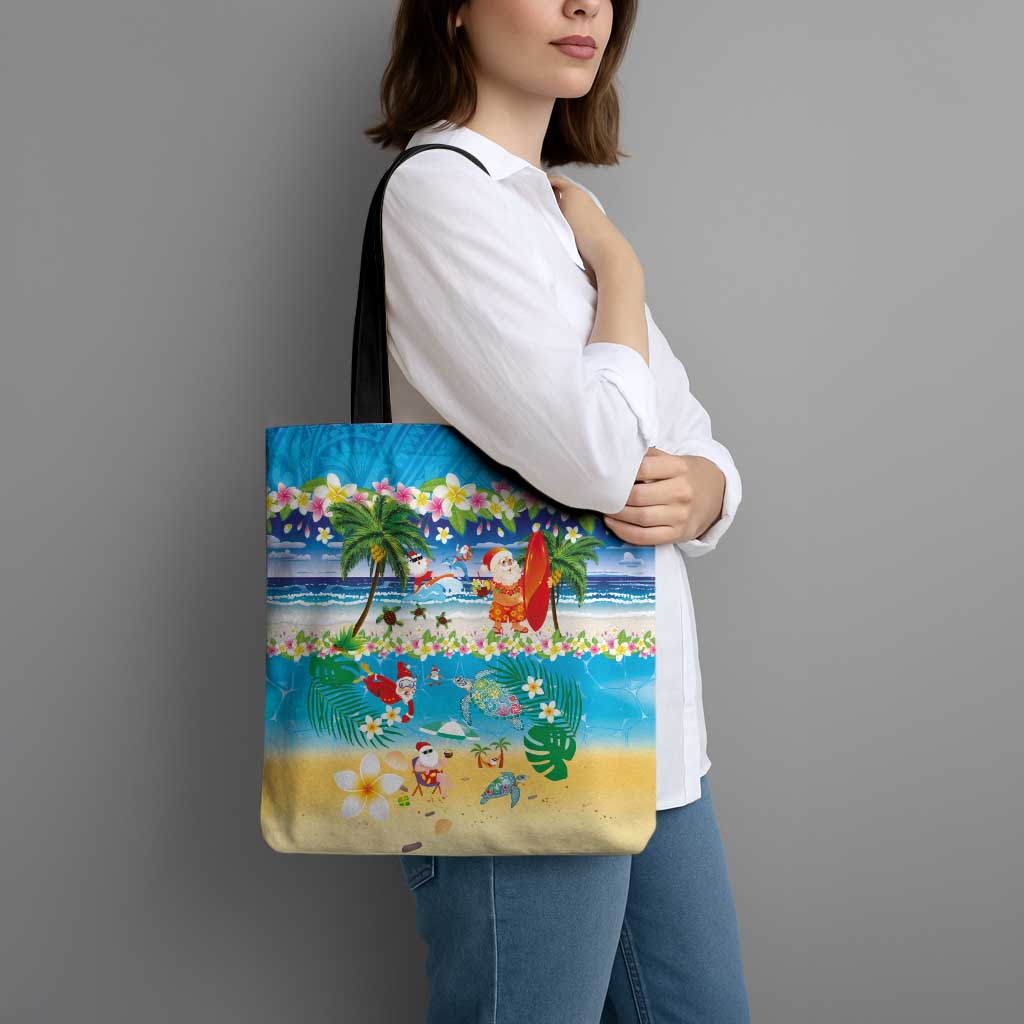 Polynesian Merry Christmas Tote Bag Funny Santa Beach Tropical Plant and Turtle - Polynesian Pride