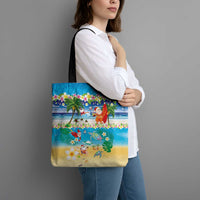 Polynesian Merry Christmas Tote Bag Funny Santa Beach Tropical Plant and Turtle - Polynesian Pride