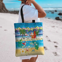 Polynesian Merry Christmas Tote Bag Funny Santa Beach Tropical Plant and Turtle - Polynesian Pride