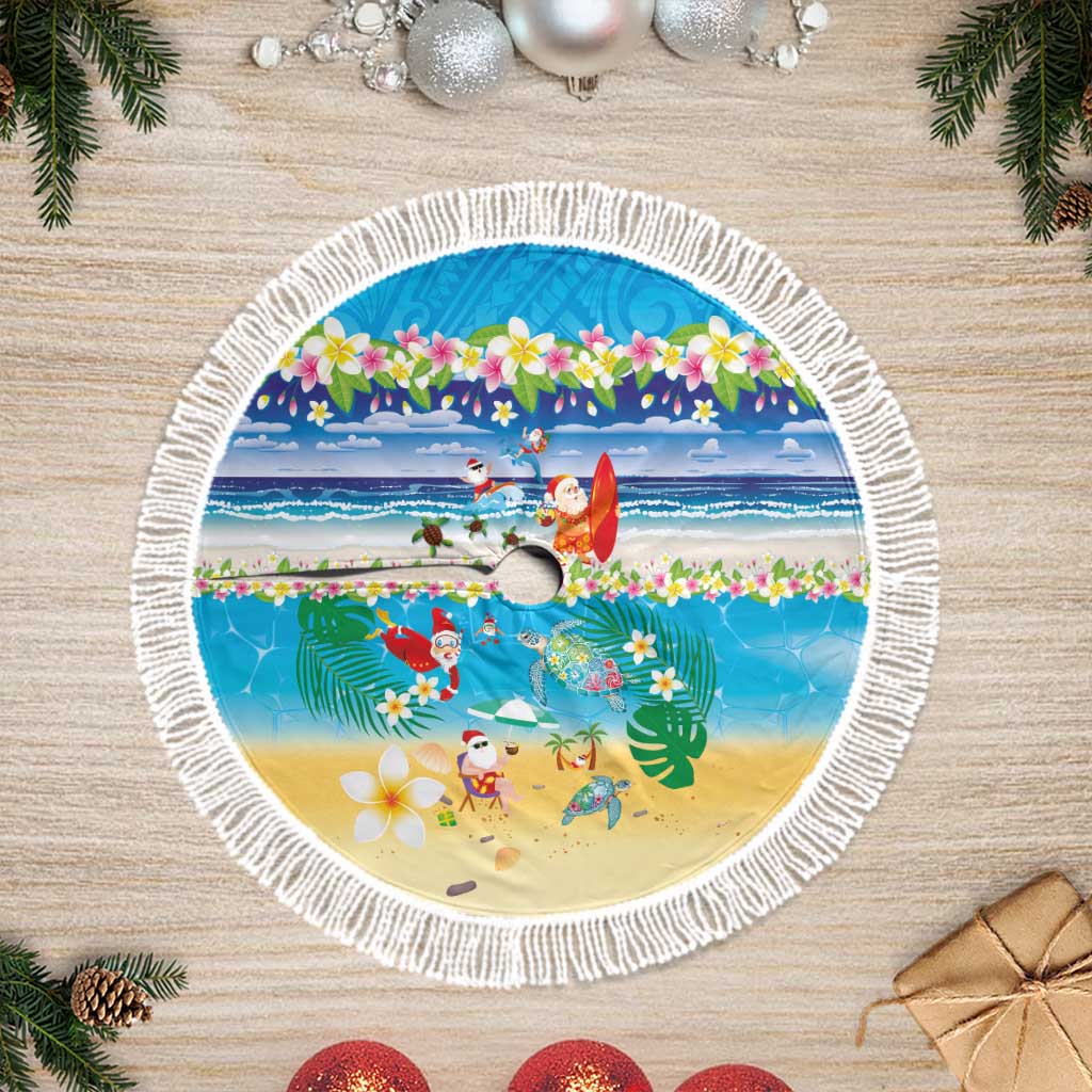 Polynesian Merry Christmas Tree Skirt Funny Santa Beach Tropical Plant and Turtle - Polynesian Pride