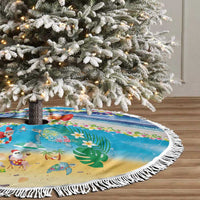 Polynesian Merry Christmas Tree Skirt Funny Santa Beach Tropical Plant and Turtle - Polynesian Pride