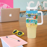 Polynesian Merry Christmas Tumbler With Handle Funny Santa Beach Tropical Plant and Turtle - Polynesian Pride