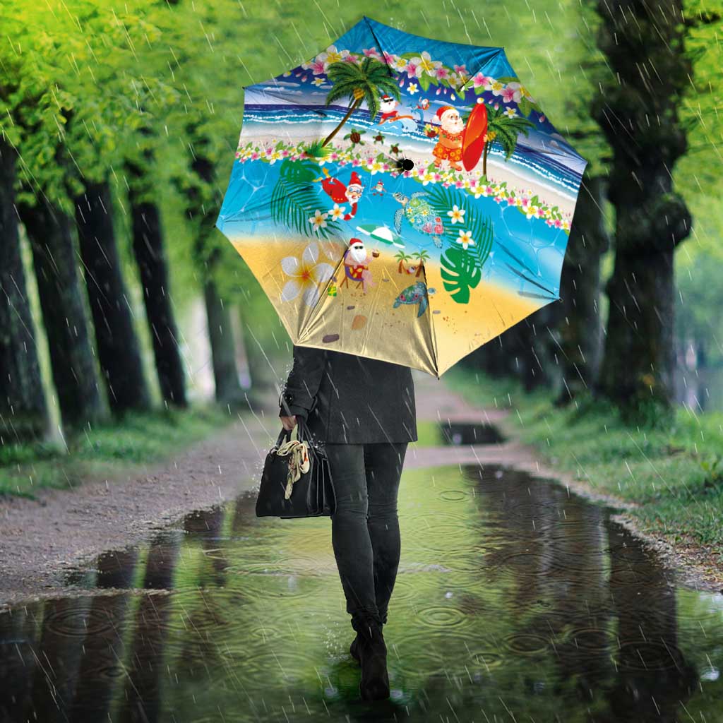 Polynesian Merry Christmas Umbrella Funny Santa Beach Tropical Plant and Turtle - Polynesian Pride
