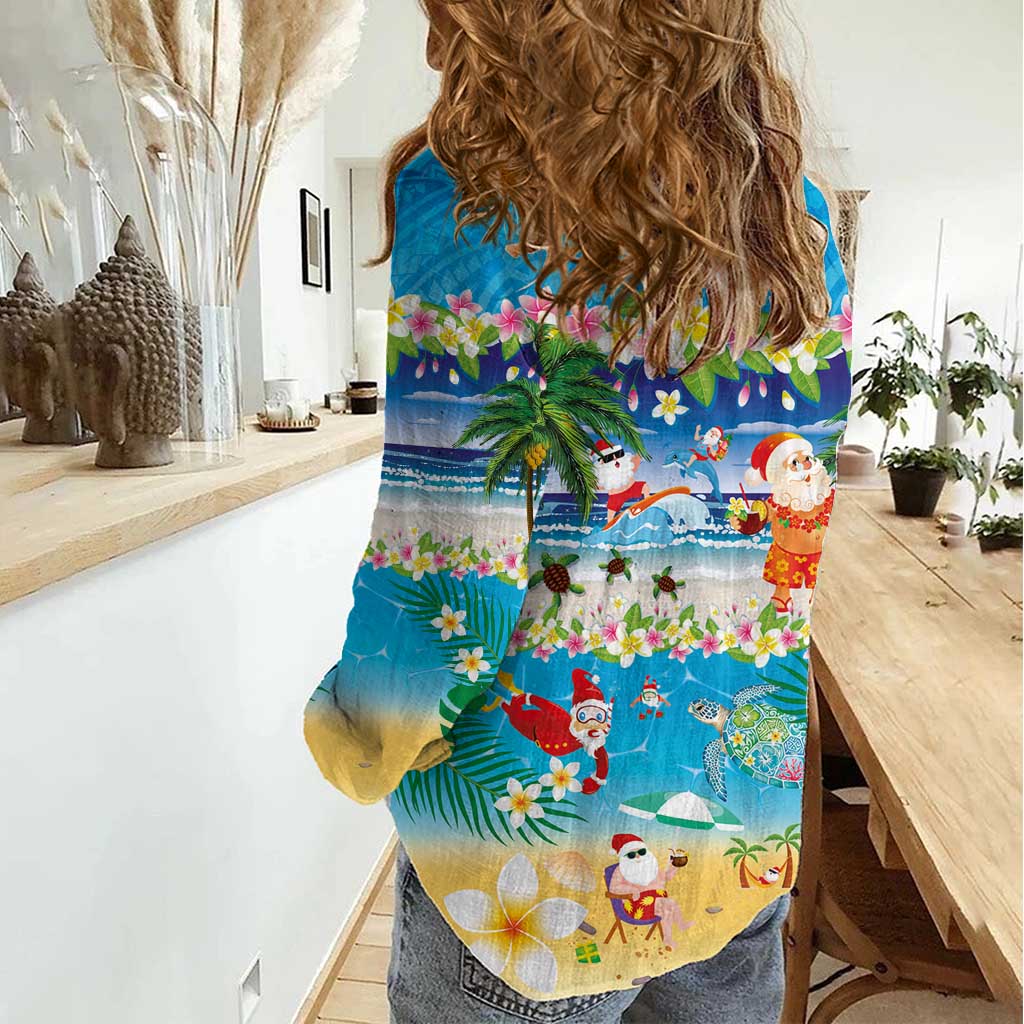 Polynesian Merry Christmas Women Casual Shirt Funny Santa Beach Tropical Plant and Turtle - Polynesian Pride